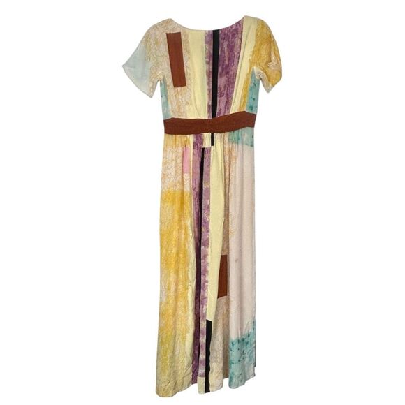 Anthropologie H by Helen Bullock Penelope Dress Silk Maxi sz 4 Abstract Yellow - Picture 4 of 16